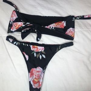HAUTE SWIMWEAR FLORAL OFF THE SHOULDER BIKINI SET